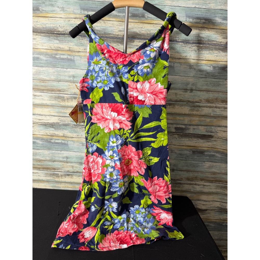 Caribbean Joe Floral Dress PM Military Blue NEW Petite Sleeveless Empire Waist - Picture 5 of 5